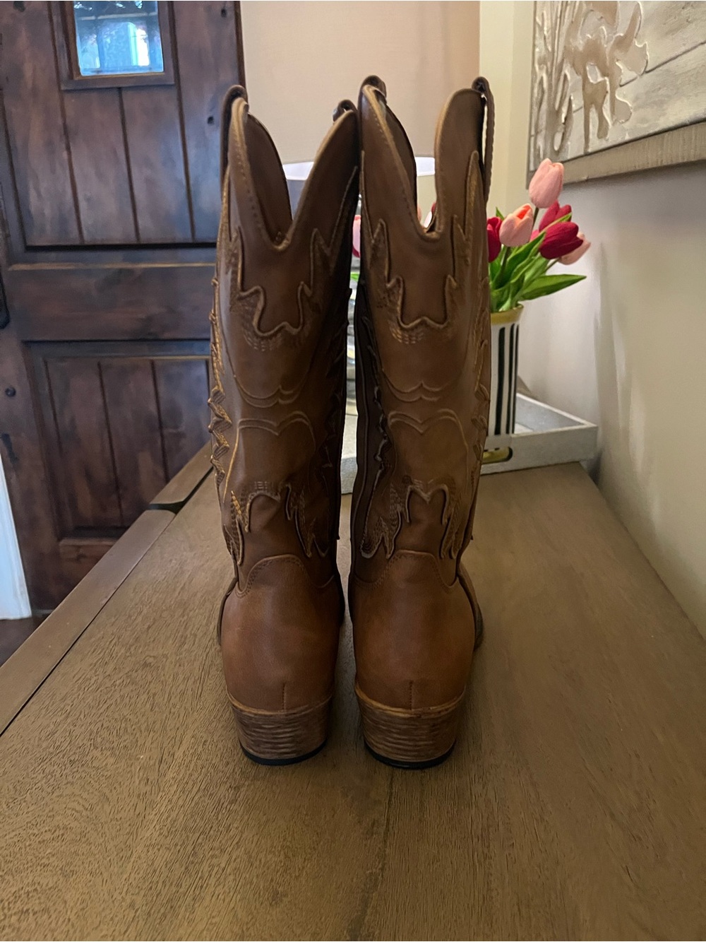 DREAM PARIS Cowboy Boots for Women Cowgirl Western Mid Calf Boots Snip Toe - Picture 5 of 15